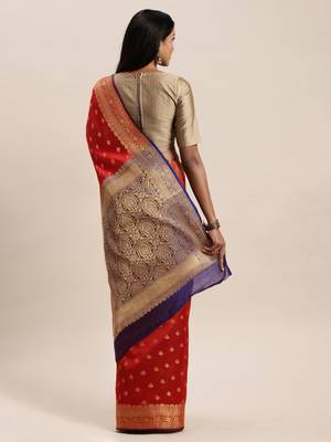Sangam Prints Red Handloom Silk Jacquard Traditional Saree 2