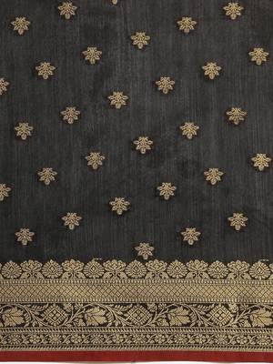 Sangam Prints Black Handloom Silk Jacquard Traditional Saree 3