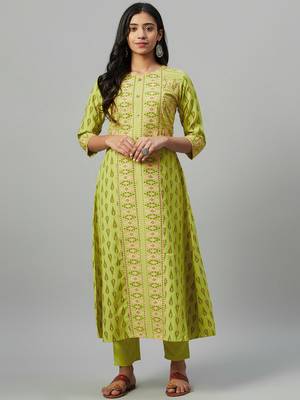 Green printed rayon kurtas-and-kurtis 1