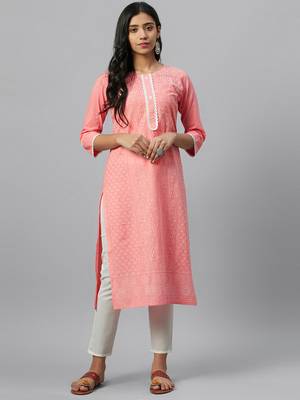 Peach printed cotton kurtas-and-kurtis 1