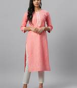 Peach printed cotton kurtas-and-kurtis