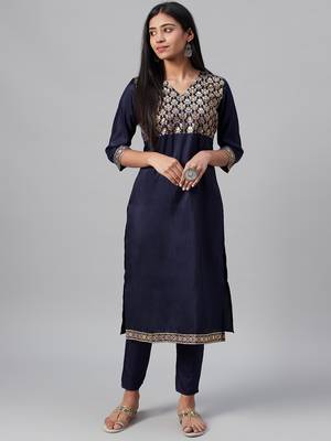 Navy-blue printed art silk kurtas-and-kurtis 1