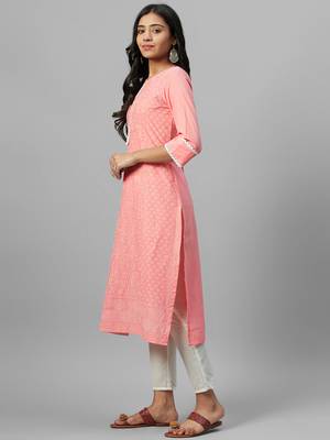 Peach printed cotton kurtas-and-kurtis 2