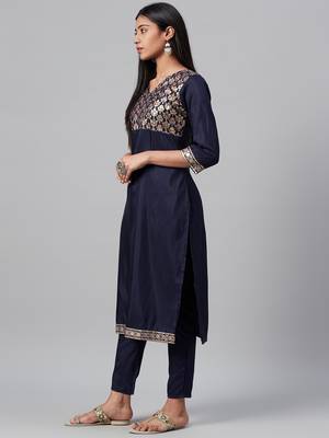 Navy-blue printed art silk kurtas-and-kurtis 2