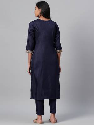 Navy-blue printed art silk kurtas-and-kurtis 3