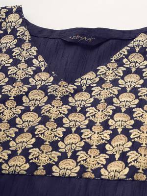 Navy-blue printed art silk kurtas-and-kurtis 4