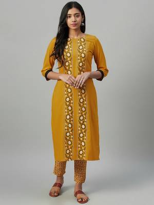 Mustard printed rayon kurtas-and-kurtis 1