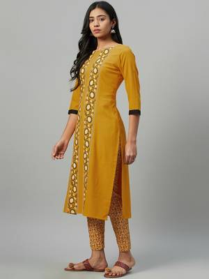 Mustard printed rayon kurtas-and-kurtis 2