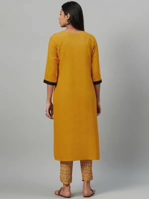 Mustard printed rayon kurtas-and-kurtis 3