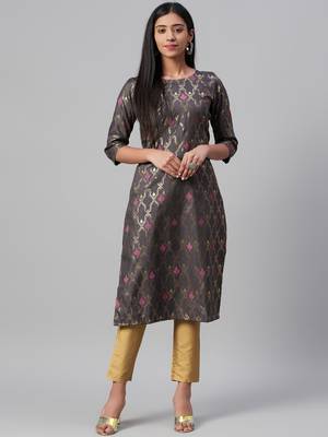 Grey printed art silk kurtas-and-kurtis 1