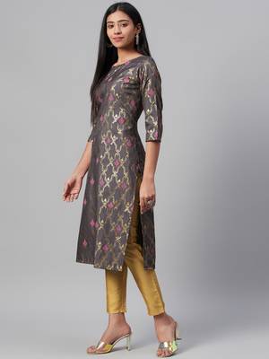 Grey printed art silk kurtas-and-kurtis 2