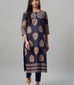 Navy-blue printed art silk kurtas-and-kurtis