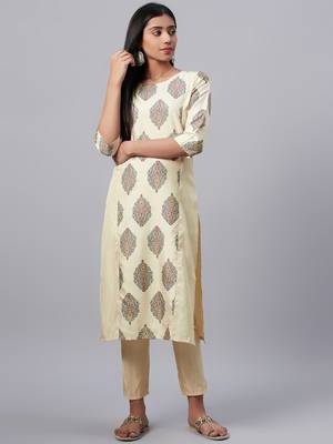 Cream printed art silk kurtas-and-kurtis 1