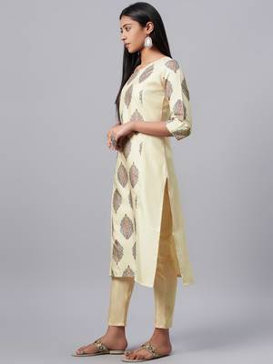 Cream printed art silk kurtas-and-kurtis 2