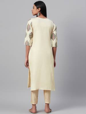 Cream printed art silk kurtas-and-kurtis 3
