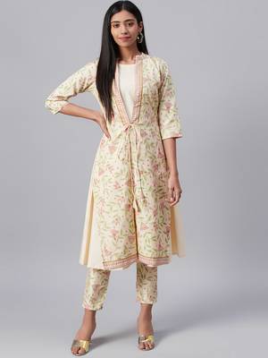 Cream printed art silk kurtas-and-kurtis 1