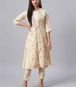 Cream printed art silk kurtas-and-kurtis