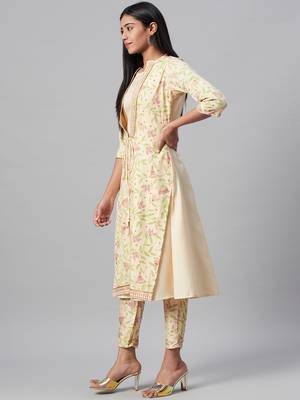 Cream printed art silk kurtas-and-kurtis 2