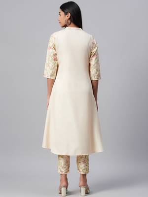 Cream printed art silk kurtas-and-kurtis 3