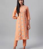 Peach printed rayon kurtas-and-kurtis