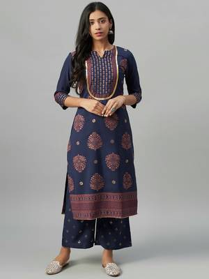 Navy-blue printed crepe kurtas-and-kurtis 1