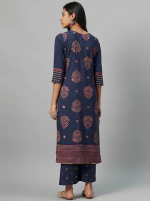 Navy-blue printed crepe kurtas-and-kurtis 3