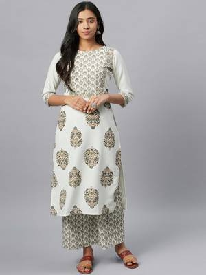 Off-white printed rayon kurtas-and-kurtis 1