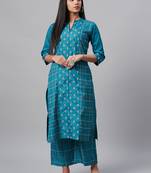 Teal printed art silk kurtas-and-kurtis