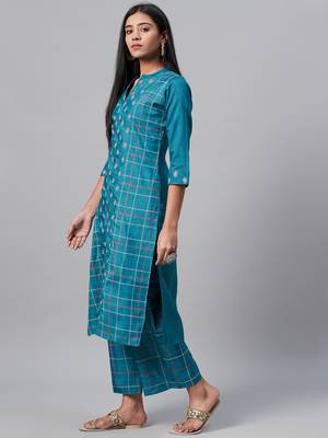 Teal printed art silk kurtas-and-kurtis 2