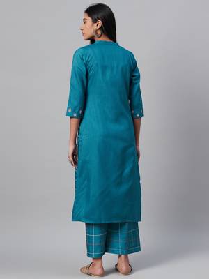 Teal printed art silk kurtas-and-kurtis 3