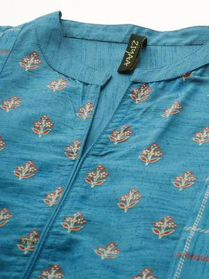Teal printed art silk kurtas-and-kurtis 4
