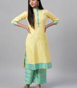 Yellow printed art silk kurtas-and-kurtis