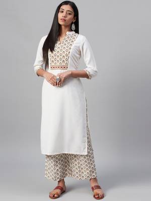 Off-white printed rayon kurtas-and-kurtis 1