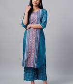 Teal printed art silk kurtas-and-kurtis