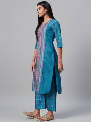 Teal printed art silk kurtas-and-kurtis 2