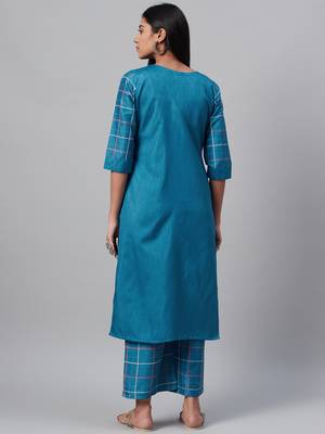 Teal printed art silk kurtas-and-kurtis 3