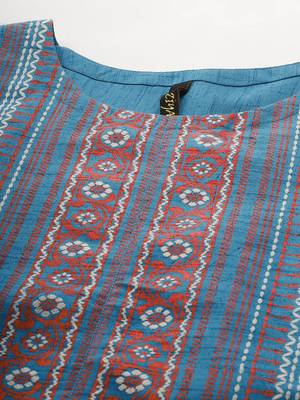 Teal printed art silk kurtas-and-kurtis 4