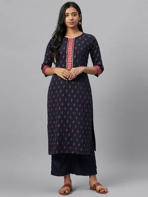 Navy-blue printed crepe kurtas-and-kurtis 1