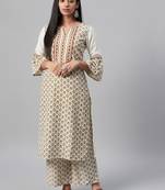 Off-white printed rayon kurtas-and-kurtis