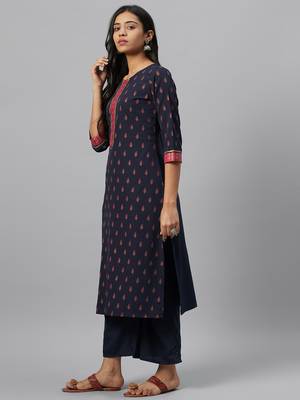 Navy-blue printed crepe kurtas-and-kurtis 2