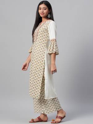 Off-white printed rayon kurtas-and-kurtis 2