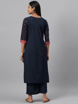 Navy-blue printed crepe kurtas-and-kurtis 3