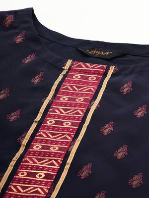 Navy-blue printed crepe kurtas-and-kurtis 4