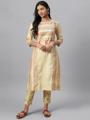 Cream printed art silk kurtas-and-kurtis 1