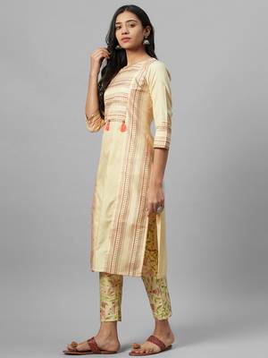 Cream printed art silk kurtas-and-kurtis 2