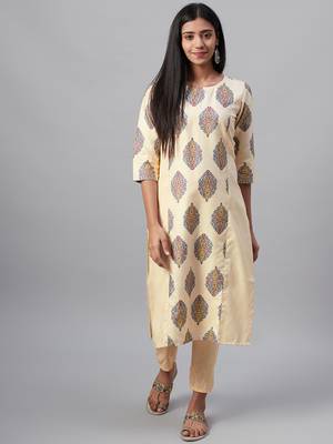 Cream printed art silk kurtas-and-kurtis 1