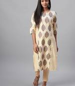 Cream printed art silk kurtas-and-kurtis