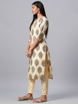 Cream printed art silk kurtas-and-kurtis 2