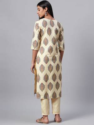 Cream printed art silk kurtas-and-kurtis 3