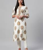 Off-white printed rayon kurtas-and-kurtis